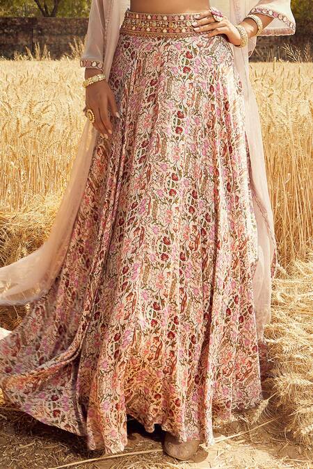 Shop Ridhima Bhasin Grey Organza, Satin V Neck Floral Print Lehenga Set Online at Aza Fashions Shop_Ridhima Bhasin_Grey Organza, Satin V Neck Floral Print Lehenga Set _Online_at_Aza_Fashions