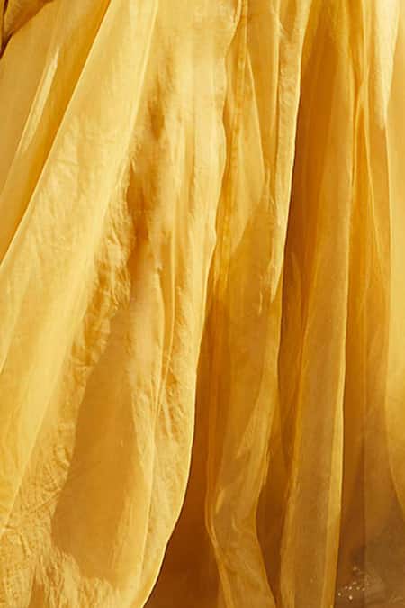Shop_Ridhima Bhasin_Yellow Organza U Neck Lehenga Set _Online_at_Aza_Fashions