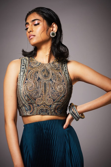 Floral Print Backless Crop Top With Skirt Set | Lehenga Choli -  VitansEthnics