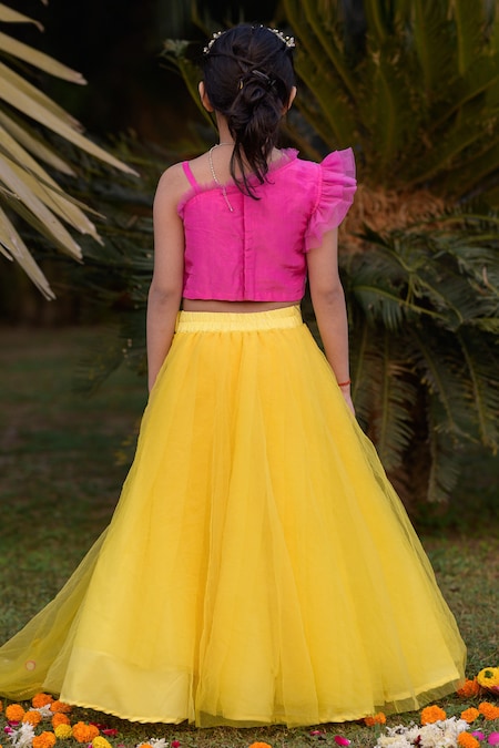 Yellow Cotton & Poly Embroidered Lehenga Set For Girls Design by Shining  Kanika at Pernia's Pop Up Shop 2024