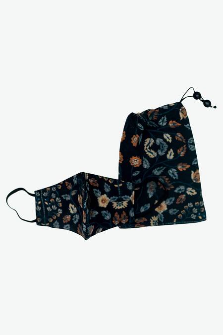 Buy_Rabani & Rakha_Black Floral Print Face Mask And Pocket Square Set _Online_at_Aza_Fashions
