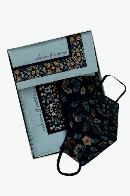 Rabani & Rakha Floral Print Face Mask & Pocket Square Set 