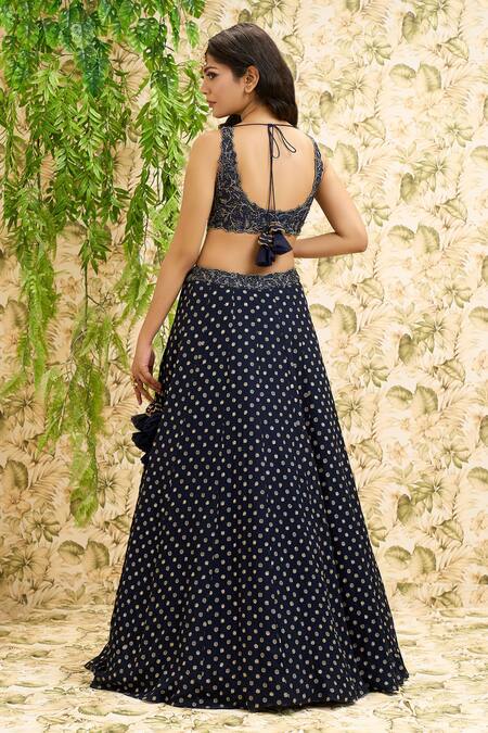 Shop Aariyana Couture Blue Denim, Net, Chiffon Tassels, Metallic Thread, Embroidery Lehenga Set at Aza Fashions Shop_Aariyana Couture_Blue Denim, Net, Chiffon Tassels, Metallic Thread, Embroidery Lehenga Set_at_Aza_Fashions