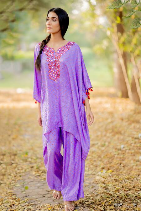 Dyelogue_Purple Gajji Silk Bandhani Kurta And Palazzo Set _Online_at_Aza_Fashions