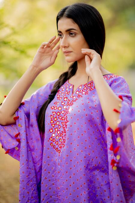 Shop_Dyelogue_Purple Gajji Silk Bandhani Kurta And Palazzo Set _Online_at_Aza_Fashions
