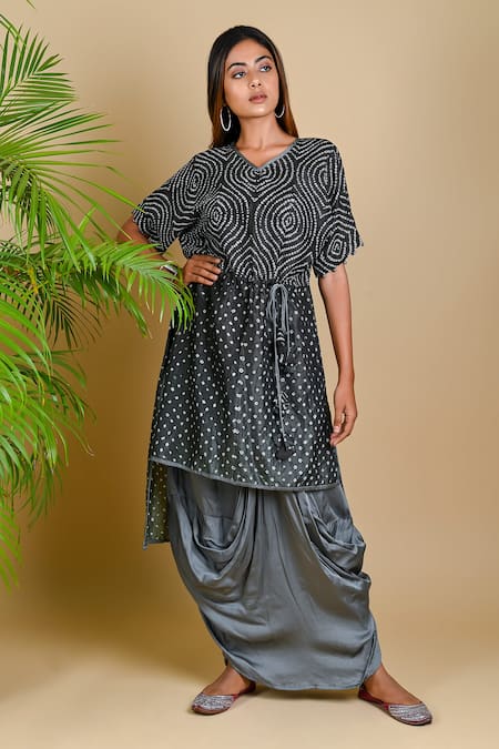 Dyelogue Bandhani Kurta & Draped Skirt Set 