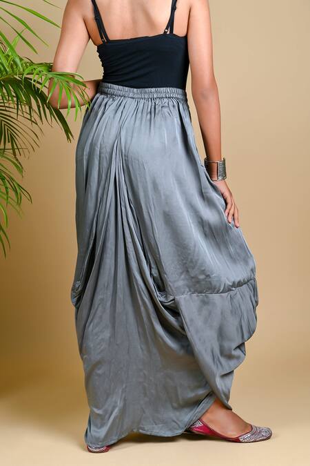 Shop_Dyelogue_Grey Modal Satin, Mulberry Silk Bandhani Kurta And Draped Skirt Set _Online_at_Aza_Fashions