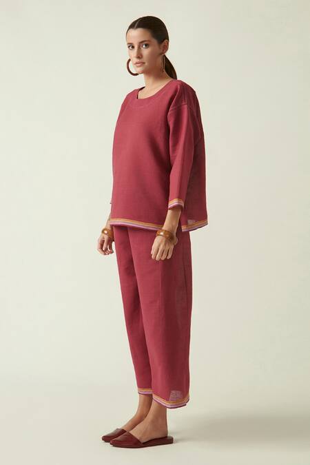 Payal Pratap_Maroon Cotton Handloom Brian Pants _Online_at_Aza_Fashions