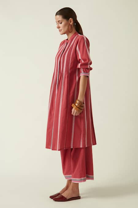 Payal Pratap_Maroon Cotton Handloom Enoki Pants _Online_at_Aza_Fashions