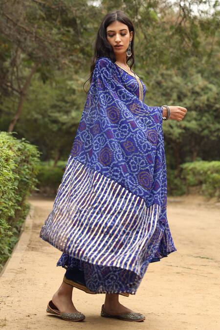 Gulabo Jaipur Blue Kurta, Pant And Dupatta Georgette Round Bandhani Print Anarkali Set Online at Aza Fashions Gulabo Jaipur_Blue Kurta, Pant And Dupatta Georgette Round Bandhani Print Anarkali Set _Online_at_Aza_Fashions