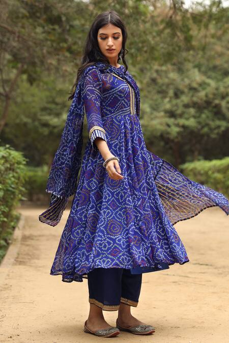 Buy Gulabo Jaipur Blue Kurta, Pant And Dupatta Georgette Round Bandhani Print Anarkali Set Online at Aza Fashions Buy_Gulabo Jaipur_Blue Kurta, Pant And Dupatta Georgette Round Bandhani Print Anarkali Set _Online_at_Aza_Fashions
