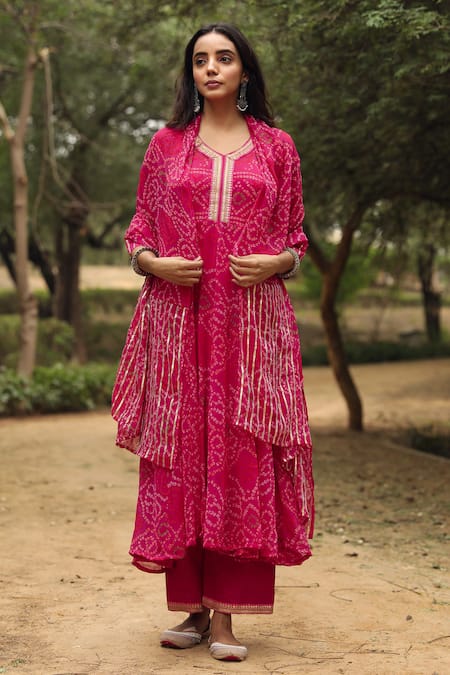 Buy Gulabo Jaipur Pink Kurta, Pant And Dupatta Georgette Round Bandhani Print Anarkali Set Online at Aza Fashions Buy_Gulabo Jaipur_Pink Kurta, Pant And Dupatta Georgette Round Bandhani Print Anarkali Set _Online_at_Aza_Fashions