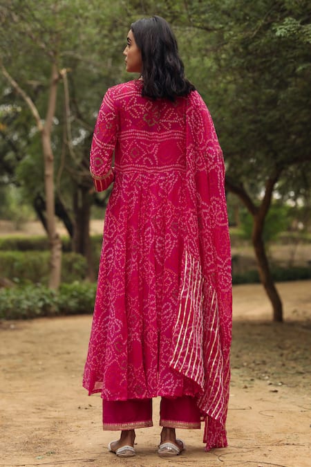 Shop Gulabo Jaipur Pink Kurta, Pant And Dupatta Georgette Round Bandhani Print Anarkali Set at Aza Fashions Shop_Gulabo Jaipur_Pink Kurta, Pant And Dupatta Georgette Round Bandhani Print Anarkali Set _at_Aza_Fashions