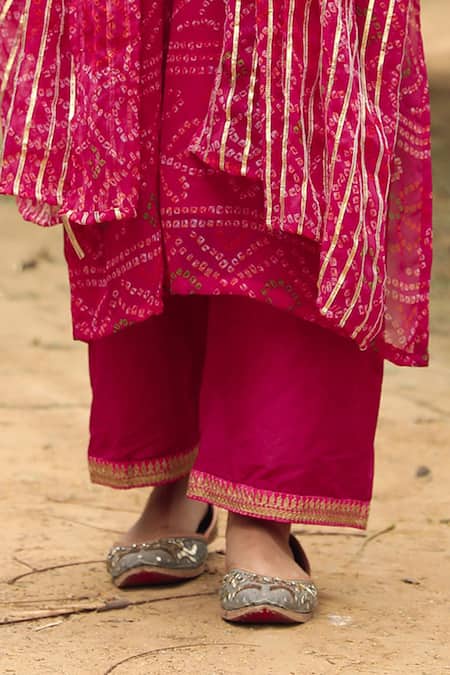 Shop Gulabo Jaipur Pink Kurta, Pant And Dupatta Georgette, Slip Round Bandhani Print Set Online at Aza Fashions Shop_Gulabo Jaipur_Pink Kurta, Pant And Dupatta Georgette, Slip Round Bandhani Print Set _Online_at_Aza_Fashions