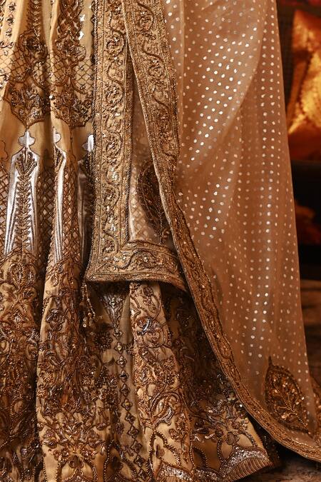 Moledro_Gold Brocade, Silk , Embroidery, Amiya Dabka Bridal Lehenga Set _Online_at_Aza_Fashions