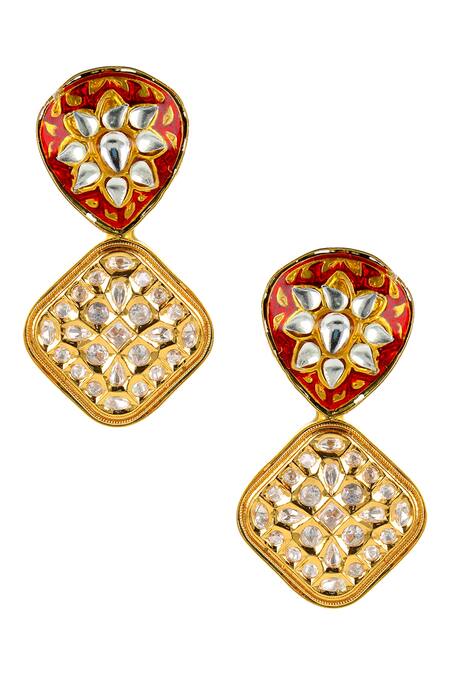 Ishhaara_Gold Plated Stones Oval Shaped Earrings _Online_at_Aza_Fashions