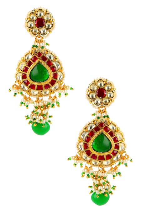 Ishhaara Multi Color Stones, Beads, Zari Tear Drop Shaped Earrings Online at Aza Fashions Ishhaara_Multi Color Stones, Beads, Zari Tear Drop Shaped Earrings _Online_at_Aza_Fashions