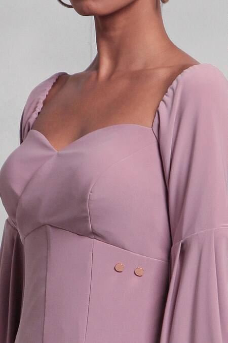 Couché By Anandini_Pink Pashmina Sweetheart Neck Punto Skater Dress _Online_at_Aza_Fashions