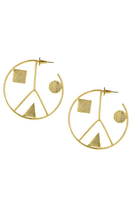 Ishhaara_Gold Plated Cut Work Geometric Hoop Earrings _Online_at_Aza_Fashions