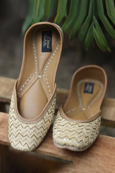 Stitched Soles_Gold Lane Embroidered Juttis_Online_at_Aza_Fashions