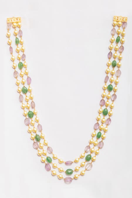 Ishhaara Multi Color Triple Layered Bead Necklace at Aza Fashions Ishhaara_Multi Color Triple Layered Bead Necklace _at_Aza_Fashions