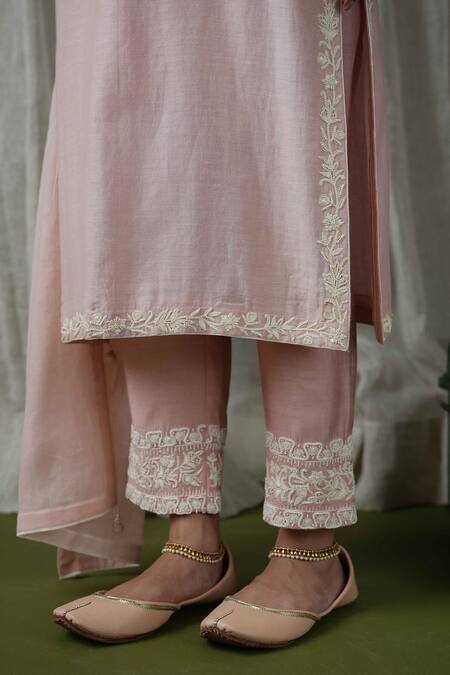 Kanika Sharma Pink Chanderi Silk, Modal, Cotton, Muslin Pearls, Embroidery, Kurta Pant Set Online at Aza Fashions Kanika Sharma_Pink Chanderi Silk, Modal, Cotton, Muslin Pearls, Embroidery, Kurta Pant Set _Online_at_Aza_Fashions