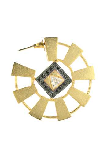 Ishhaara Gold Plated Imitation Diamonds Pentagon Embellished Hoop Earrings at Aza Fashions Ishhaara_Gold Plated Imitation Diamonds Pentagon Embellished Hoop Earrings _at_Aza_Fashions