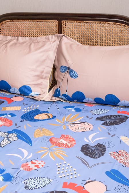 Kyoona_Blue 100% Cotton, Satin Weave Flora And The Forest Of Adventures Bedsheet Set_Online_at_Aza_Fashions