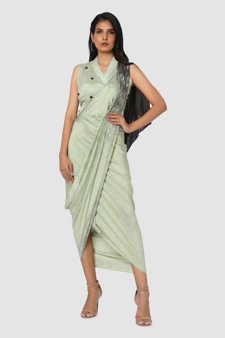 Babita Malkani Organic Cotton Silk Draped Sarong Saree 