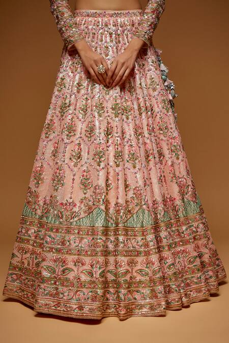 Neeta Lulla_Pink Floral Embroidered Lehenga Set_Online_at_Aza_Fashions