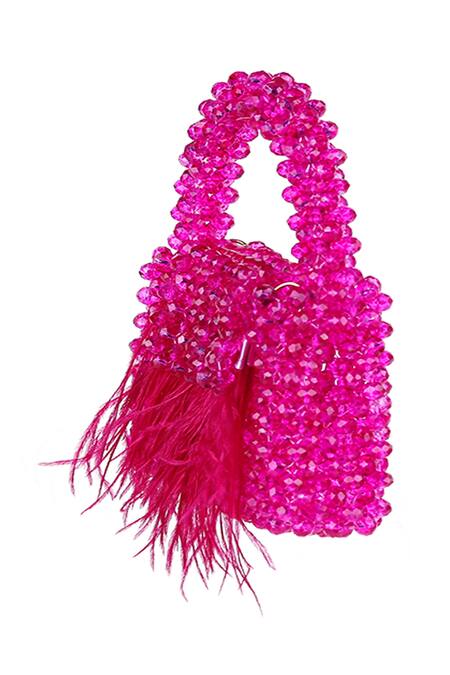 Adorn My Wish_Pink Embellished Mini Crystal Bead Bag _Online_at_Aza_Fashions