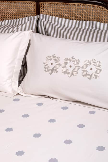 Kyoona_Blue 100% Cotton Printed The Iktara Bedsheet Set_Online_at_Aza_Fashions