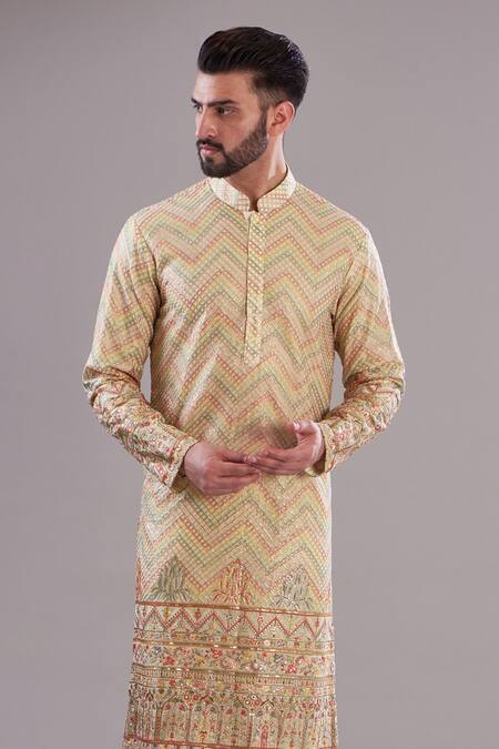 Kasbah_Pink Georgette, Cotton Embroidery Chevron Pattern Thread Work Kurta_Online_at_Aza_Fashions