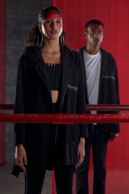 Pocketful Of Cherrie Black Cotton Embroidery Halter Neck Thread Hoodie Jacket Online at Aza Fashions Pocketful Of Cherrie_Black Cotton Embroidery Halter Neck Thread Hoodie Jacket_Online_at_Aza_Fashions