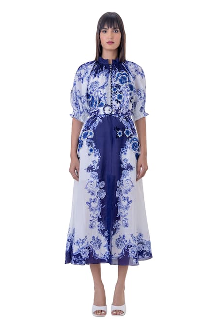 Gaya White Ramie Linen Printed And Embroidered Baroque Dyme Dress Online at Aza Fashions Gaya_White Ramie Linen Printed And Embroidered Baroque Dyme Dress _Online_at_Aza_Fashions