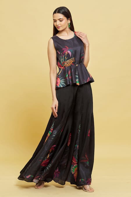 Sanjana Reddy Designs Multi Color Printed Forest Patterns Round Peplum Top And Flared Pant Set Online at Aza Fashions Sanjana Reddy Designs_Multi Color Printed Forest Patterns Round Peplum Top And Flared Pant Set_Online_at_Aza_Fashions