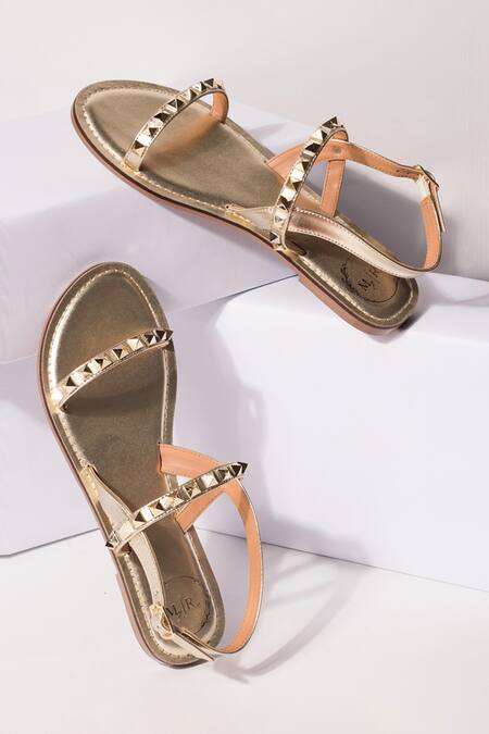 Myra_Gold Embellished Stud Flats_Online_at_Aza_Fashions