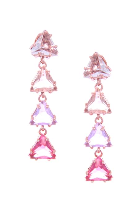 Ishhaara Pink Crystals Triangle Shaped Earrings Online at Aza Fashions Ishhaara_Pink Crystals Triangle Shaped Earrings _Online_at_Aza_Fashions
