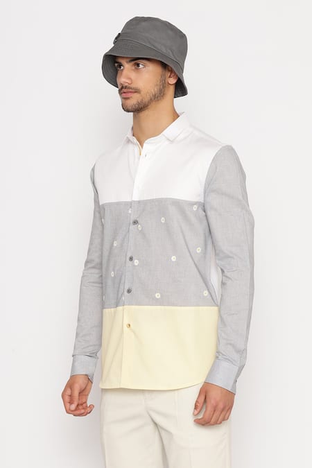 Lacquer Embassy_White Cotton Embroidery Multi Color Floral Shirt _Online_at_Aza_Fashions