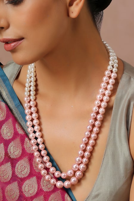 Buy_Swabhimann_White Colorblock Layered Necklace _Online_at_Aza_Fashions