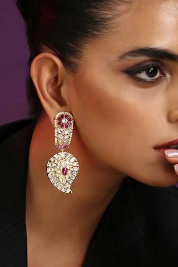 Swabhimann_Red Diamonds, Stones Kundan Embellished Earrings _Online_at_Aza_Fashions