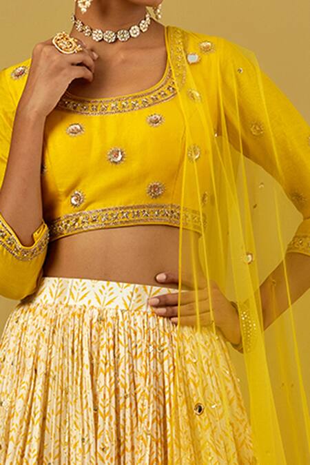 Ikshita Choudhary_Yellow Net Hand Embroidered Chita Work Dupatta_Online_at_Aza_Fashions