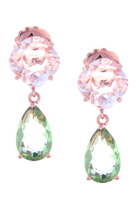 Ishhaara_Green Crystals Embellished Danglers _Online_at_Aza_Fashions