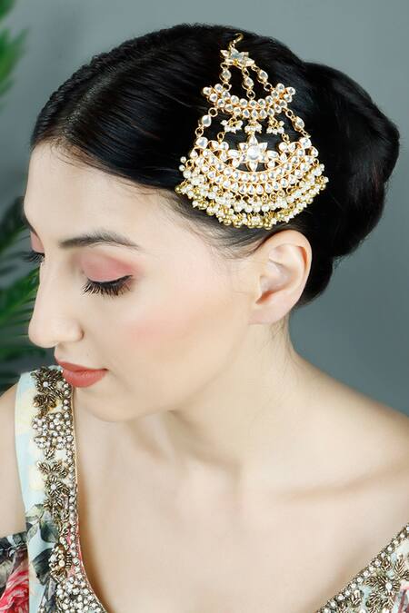 Auraa Trends_Gold Plated Polki Embellished Passa _Online_at_Aza_Fashions