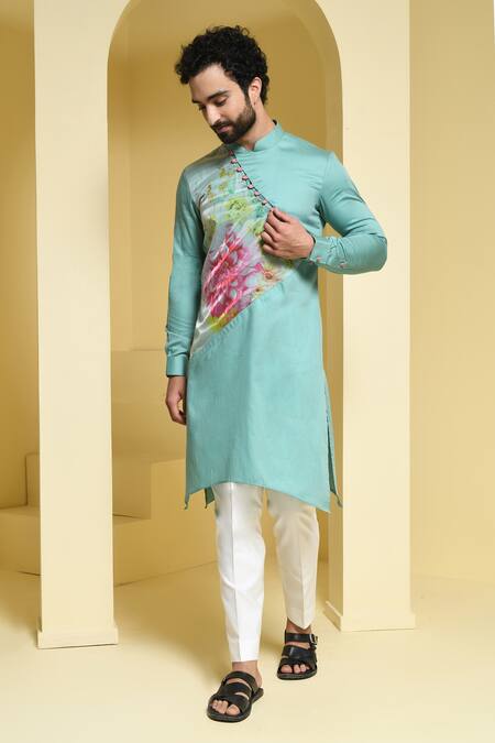 Kustomeyes_Green Cotton Kurta And Pant Set _Online_at_Aza_Fashions