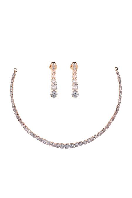 Ishhaara_Pink Crystals Cubic Zirconia Studded Necklace Set _Online_at_Aza_Fashions