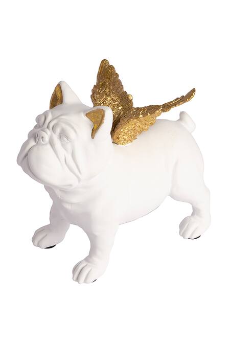 H2h_White Ceramic Bull Dog Angel Sculpture - Set Of 2_Online_at_Aza_Fashions