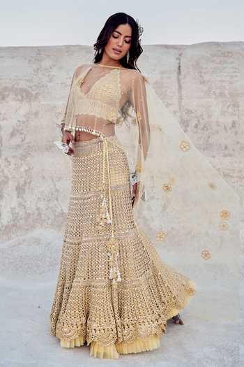 Nikita Vishakha Yellow Modal, Mohair Zari, Embroidery, Metallic Thread Mesh Blouse Lehenga Set Online at Aza Fashions Nikita Vishakha_Yellow Modal, Mohair Zari, Embroidery, Metallic Thread Mesh Blouse Lehenga Set _Online_at_Aza_Fashions