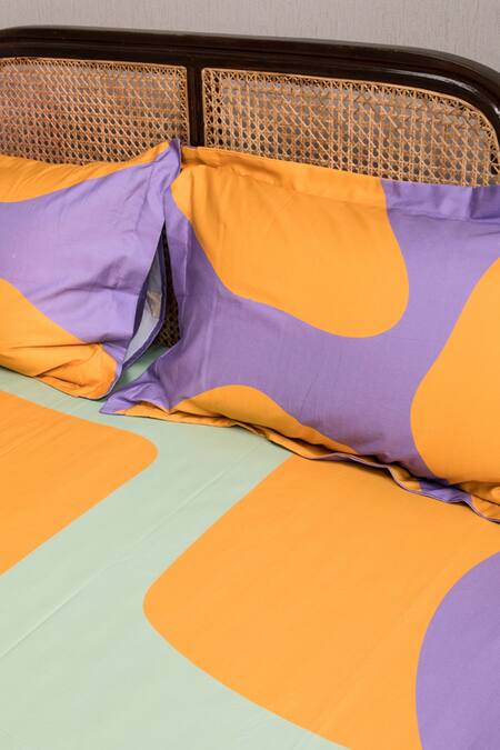 Kyoona_Purple 100% Cotton Printed The Matisse Meets Memphis Bedsheet Set_Online_at_Aza_Fashions