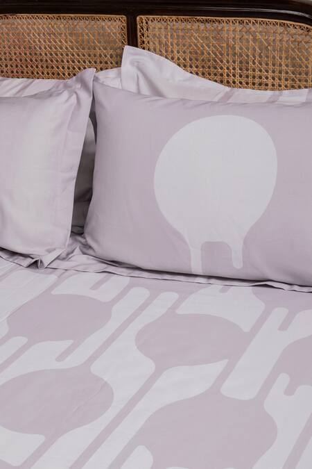 Kyoona_Grey 100% Cotton, Satin Weave Polka Dot Drip Pattern The Bedcover Set_Online_at_Aza_Fashions
